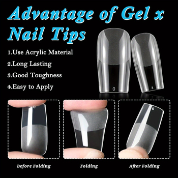 Gelové tipy na nechty pre predĺženie – plné krytie, mäkký gel, zakrivené, samolepiace, francúzska mandľová forma, krabica 600 kusov
