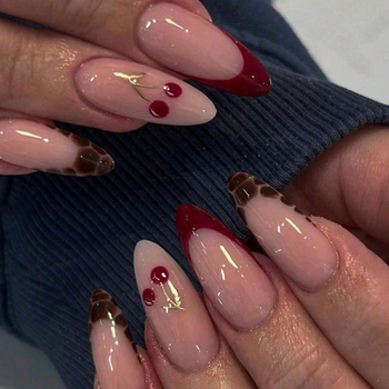 Umjetni nokti - leopard uzorak, mandulasti oblik, francuski stil, ultra tanki i bez šavova