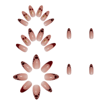 Umjetni nokti - leopard uzorak, mandulasti oblik, francuski stil, ultra tanki i bez šavova