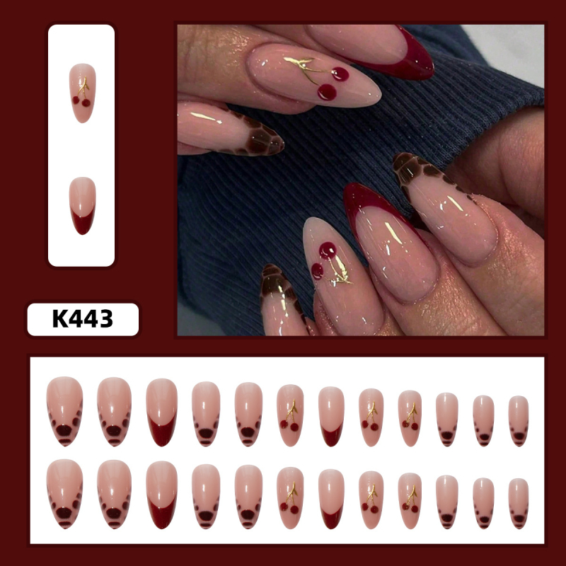 Umjetni nokti - leopard uzorak, mandulasti oblik, francuski stil, ultra tanki i bez šavova