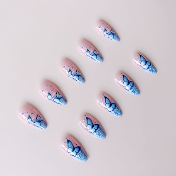 Vivi max lažne nokte - naljepnice s motivima leptira i cvijeća, bademasti oblik, vintage stil, šifra A425