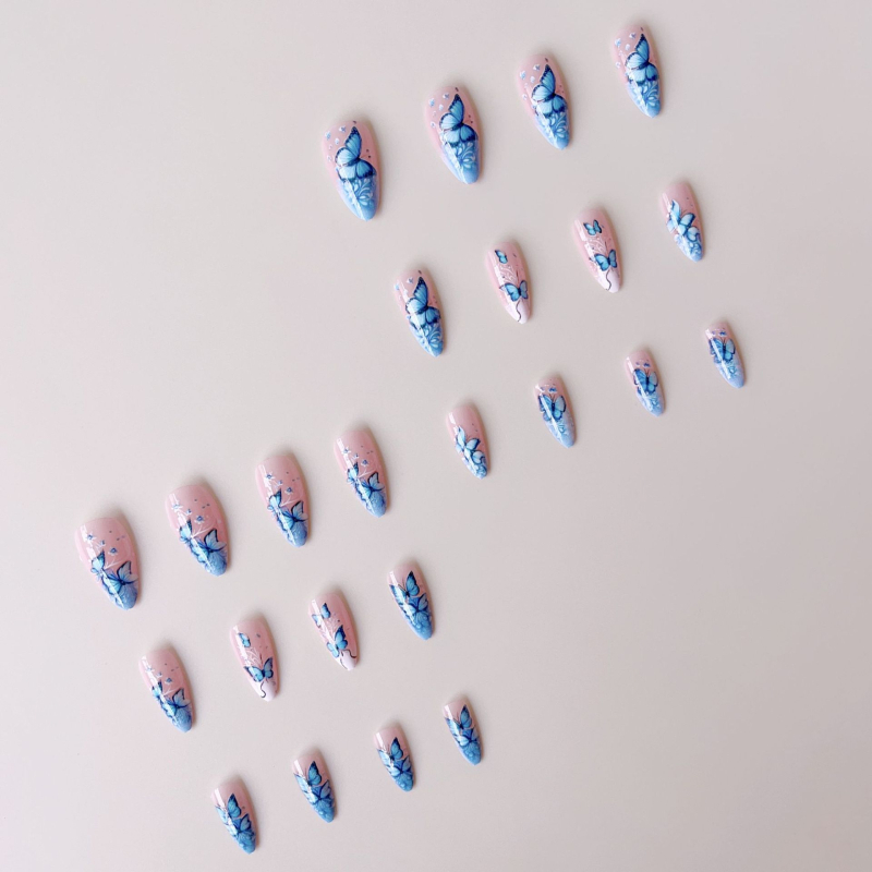 Vivi max lažne nokte - naljepnice s motivima leptira i cvijeća, bademasti oblik, vintage stil, šifra A425