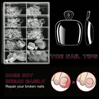 Set od 120 komada noktiju za prste na nogama, potpuno prekrivanje, kvadratni kratki stil, sjajna površina