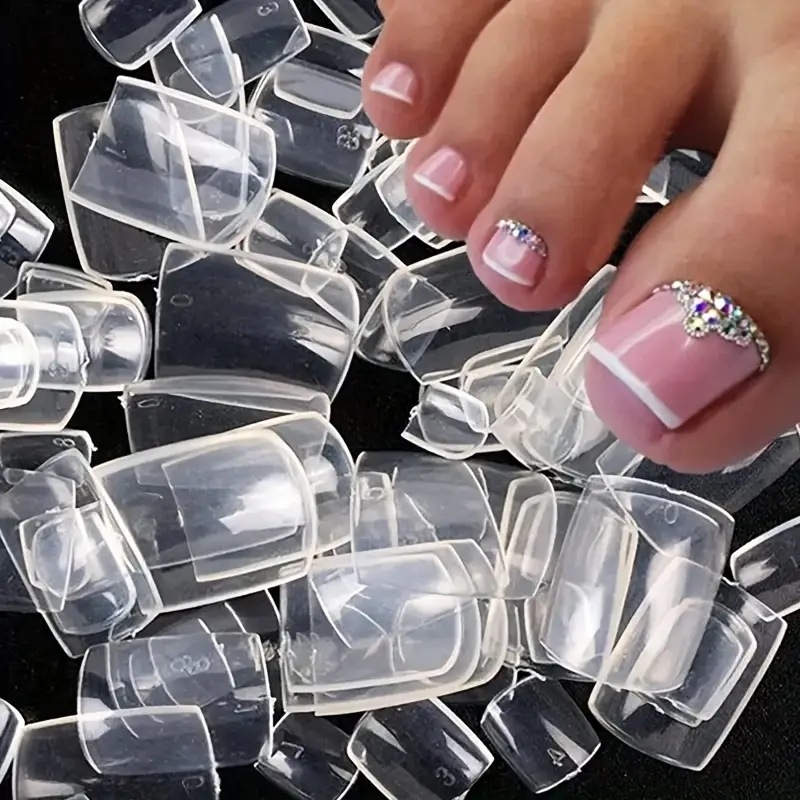 Set od 120 komada noktiju za prste na nogama, potpuno prekrivanje, kvadratni kratki stil, sjajna površina