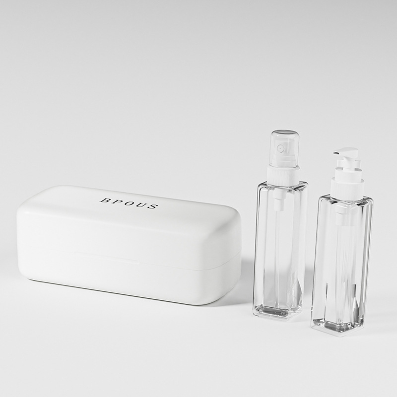 Znovu plniteľná sada fľaštičiek s jemným rozprašovačom, objem 50 ml, PP materiál, vstrekovacie formovanie, vhodné pre šampón, telové mlieko, parfém a očný krém