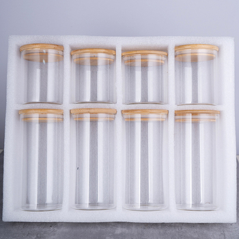Set 12 sklenených nádob na korenie s bambusovým uzáverom, 175 ml objem, značka Yirong, kuchynské uloženie