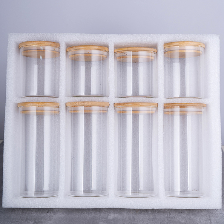 Set 12 sklenených nádob na korenie s bambusovým uzáverom, 175 ml objem, značka Yirong, kuchynské uloženie