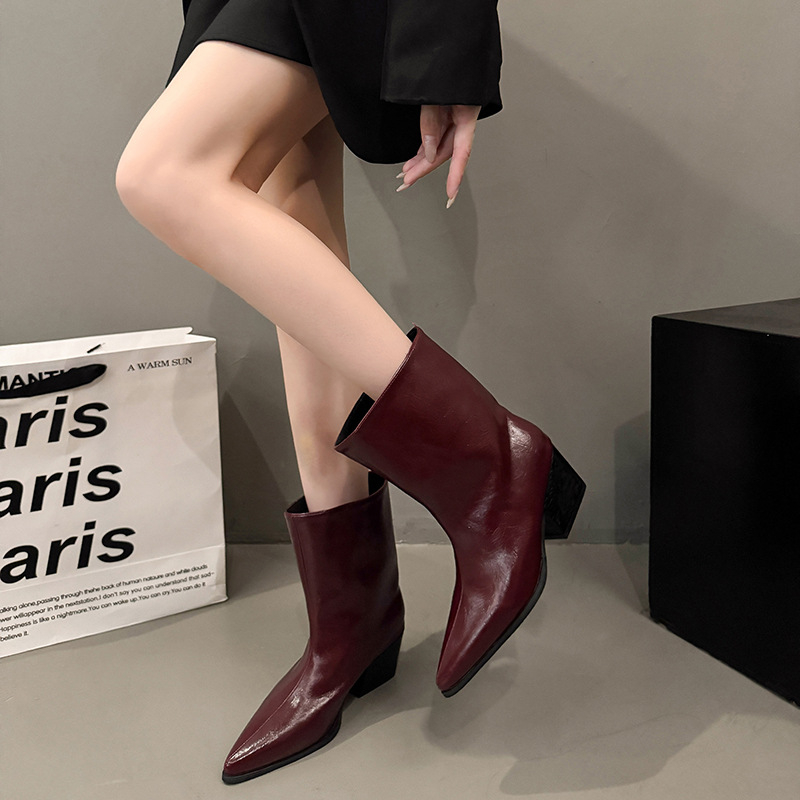 Ženske gležnjače s niskim petama, francuskog stila, šiljat nos, PU gornji dio, gumena potplata