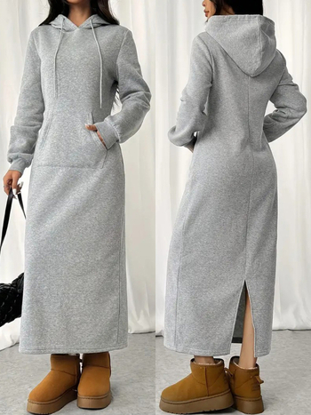 Pletena haljina s kapuljačom, dugi rukavi, duga haljina, poliester 95%+