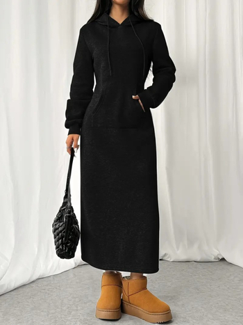 Pletena haljina s kapuljačom, dugi rukavi, duga haljina, poliester 95%+