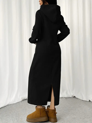 Pletena haljina s kapuljačom, dugi rukavi, duga haljina, poliester 95%+