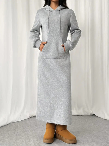 Pletena haljina s kapuljačom, dugi rukavi, duga haljina, poliester 95%+