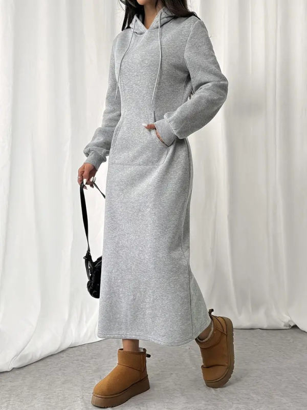 Pletena haljina s kapuljačom, dugi rukavi, duga haljina, poliester 95%+