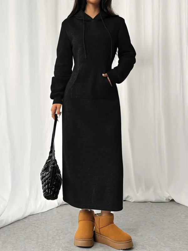 Pletena haljina s kapuljačom, dugi rukavi, duga haljina, poliester 95%+