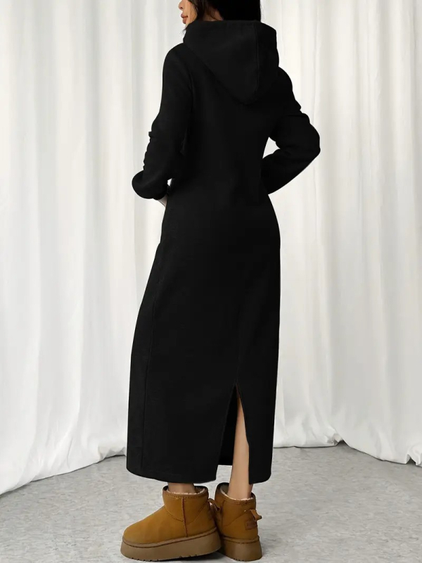 Pletena haljina s kapuljačom, dugi rukavi, duga haljina, poliester 95%+