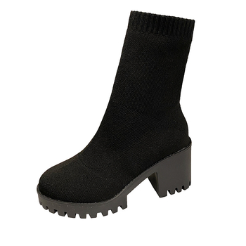 Ženske čarape čizme s pletenim elastičnim gornjim dijelom, chunky pet 6–8 cm, srednje dužine list, Slip-On