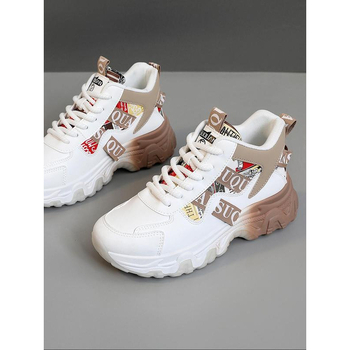 Ženske tenisice s vezicama, okrugli vrh, PU gornji dio, motiv lubanje, klinasti potpetica 4–6 cm