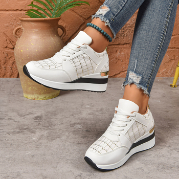 Ženske casual tenisice s PU gornjim dijelom, niski gornji dio, klinasti potpetica, vezanje