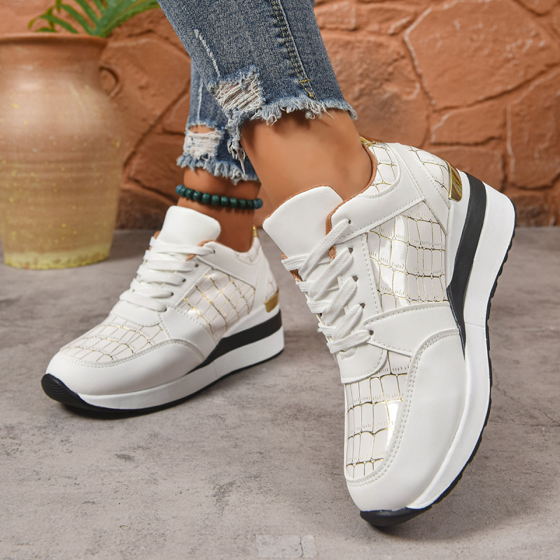 Ženske casual tenisice s PU gornjim dijelom, niski gornji dio, klinasti potpetica, vezanje