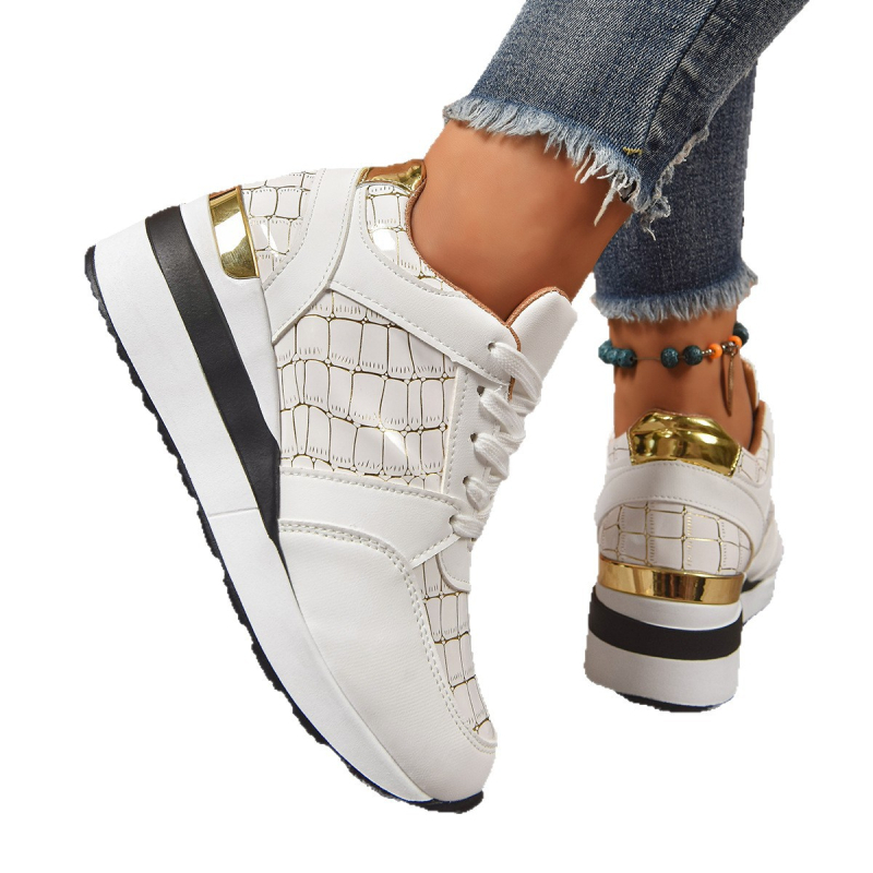 Ženske casual tenisice s PU gornjim dijelom, niski gornji dio, klinasti potpetica, vezanje