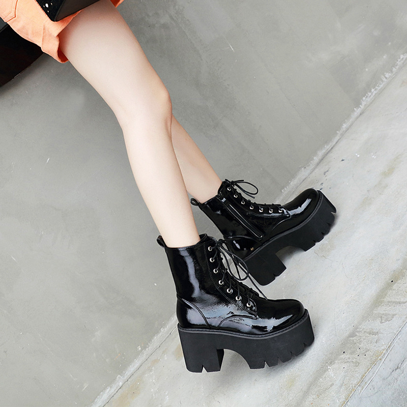 Ženske PU čizme s vodootpornom platformom, bočni zatvarač, 8,5 cm peta, okrugli vrh