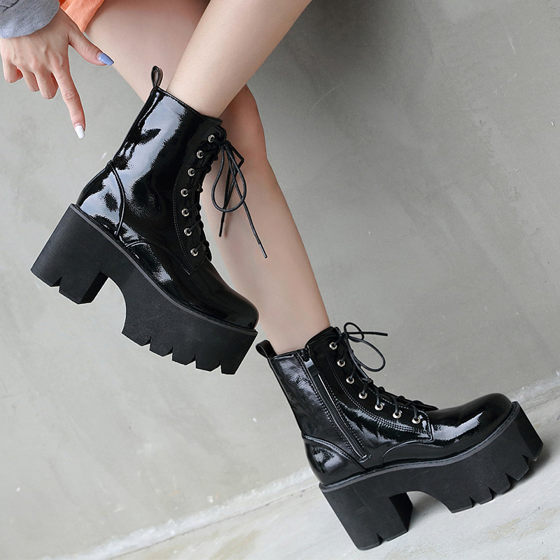 Ženske PU čizme s vodootpornom platformom, bočni zatvarač, 8,5 cm peta, okrugli vrh