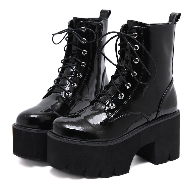 Ženske PU čizme s vodootpornom platformom, bočni zatvarač, 8,5 cm peta, okrugli vrh