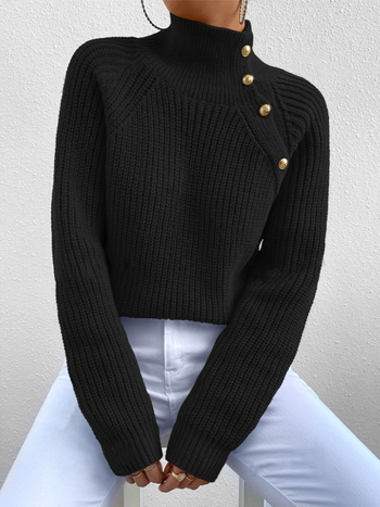Ženski pulover s polovičnim visokim ovratnikom, dugi rukav, poliester 95%+, pleteni materijal, jesen 2024