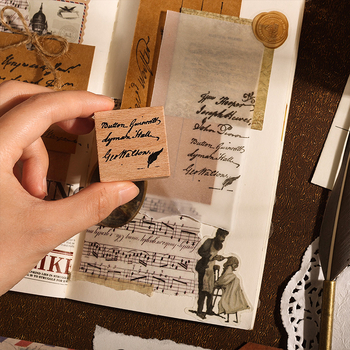 Set de ștampile din lemn – seria Yuezhen Art Font, litere engleze retro, 8 bucăți pentru copii