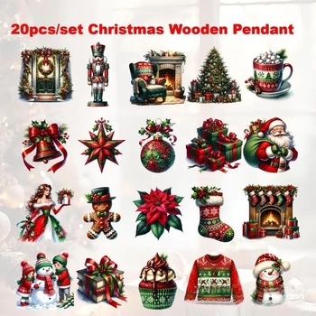 Dreveni viseći ukras – Gingerbread čovjek i snježnjak dizajn, Yunmiao, Broj proizvoda 258098, Viseći dodatak, Moderan minimalistički stil, Božićna dekoracija