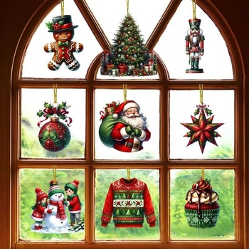 Dreveni viseći ukras – Gingerbread čovjek i snježnjak dizajn, Yunmiao, Broj proizvoda 258098, Viseći dodatak, Moderan minimalistički stil, Božićna dekoracija