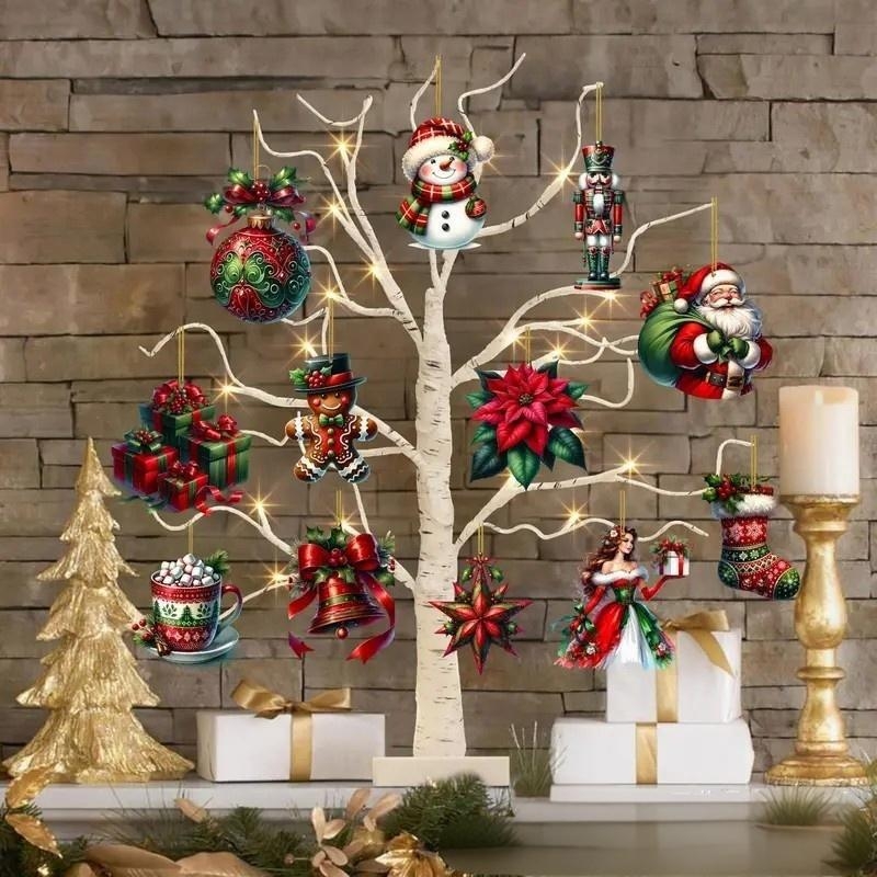 Dreveni viseći ukras – Gingerbread čovjek i snježnjak dizajn, Yunmiao, Broj proizvoda 258098, Viseći dodatak, Moderan minimalistički stil, Božićna dekoracija