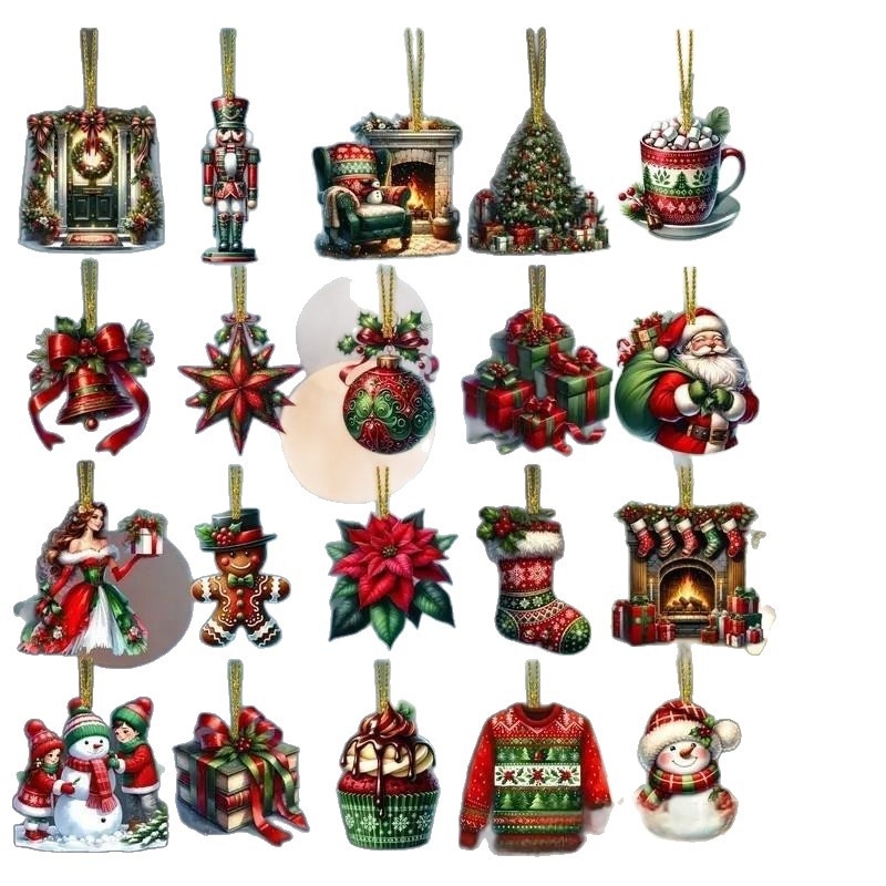 Dreveni viseći ukras – Gingerbread čovjek i snježnjak dizajn, Yunmiao, Broj proizvoda 258098, Viseći dodatak, Moderan minimalistički stil, Božićna dekoracija