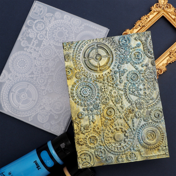 Șablon de embosare cu dinți de angrenaj, textură 3D concav-convex, clips pentru embosare și dosar de embosare pentru jurnal DIY — Greutate netă 105 g