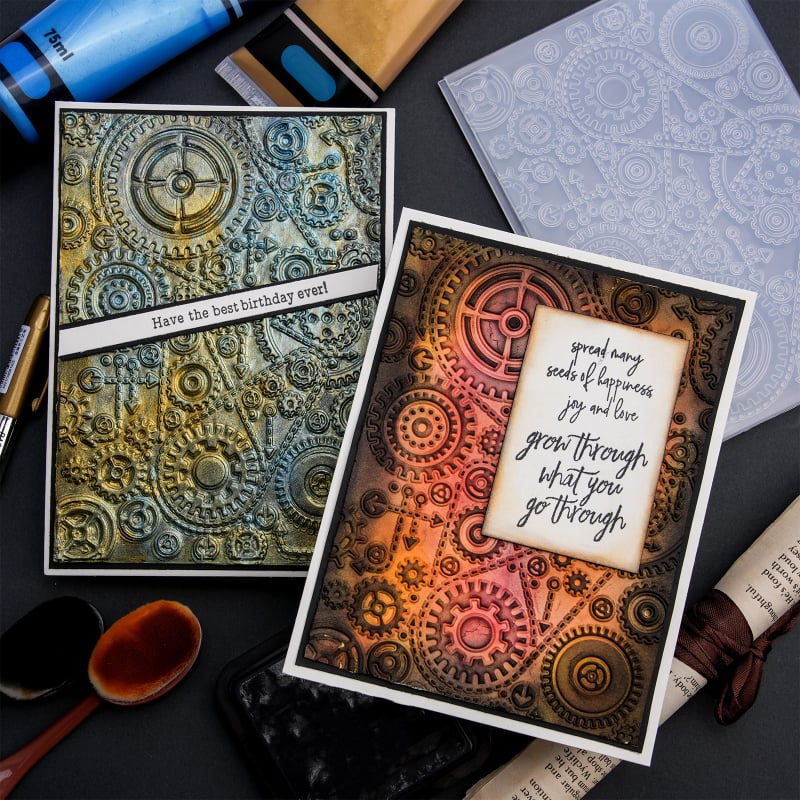 Șablon de embosare cu dinți de angrenaj, textură 3D concav-convex, clips pentru embosare și dosar de embosare pentru jurnal DIY — Greutate netă 105 g