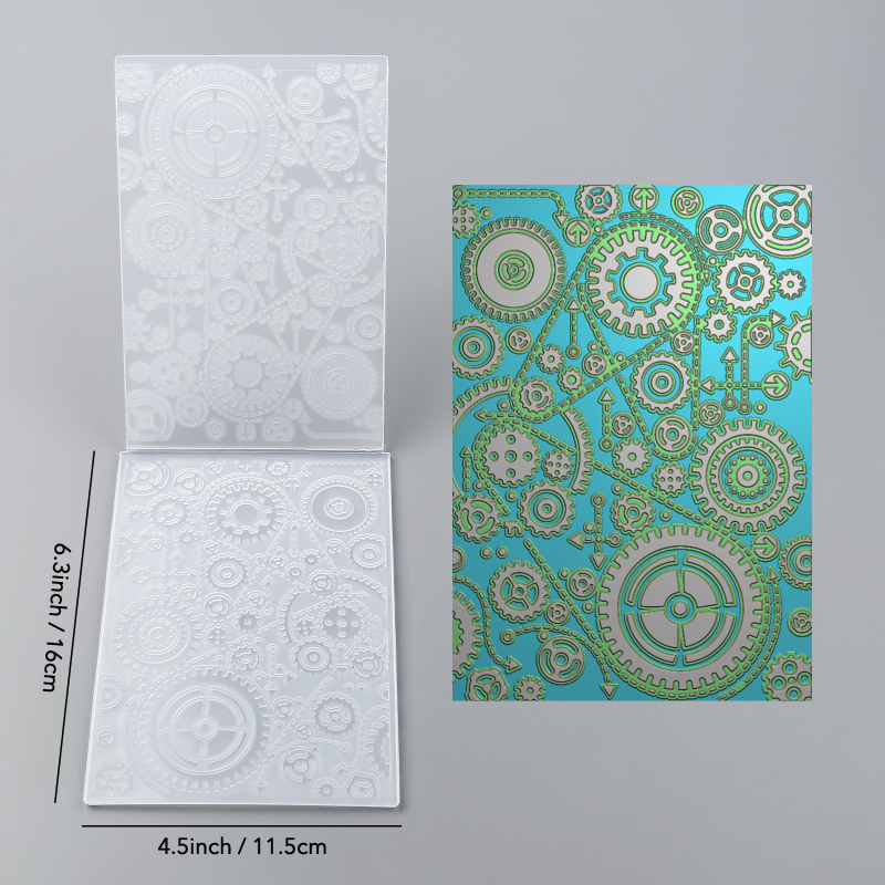 Șablon de embosare cu dinți de angrenaj, textură 3D concav-convex, clips pentru embosare și dosar de embosare pentru jurnal DIY — Greutate netă 105 g
