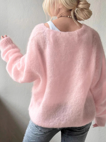 Džemper s V-izrezom, dugim rukavima, širokog kroja, poliester tkanina