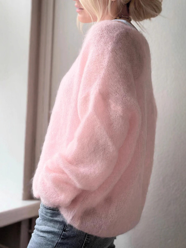 Džemper s V-izrezom, dugim rukavima, širokog kroja, poliester tkanina