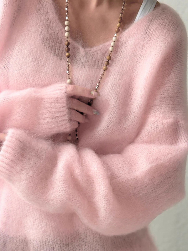 Džemper s V-izrezom, dugim rukavima, širokog kroja, poliester tkanina