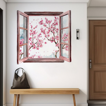 Stenska naljepnica – realističan prozor s pejzažom, vodootporan PVC, 1 list, sjeverni stil