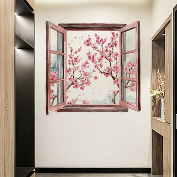 Stenska naljepnica – realističan prozor s pejzažom, vodootporan PVC, 1 list, sjeverni stil