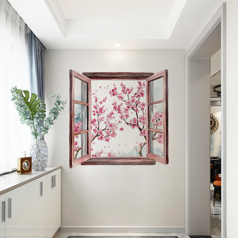 Stenska naljepnica – realističan prozor s pejzažom, vodootporan PVC, 1 list, sjeverni stil