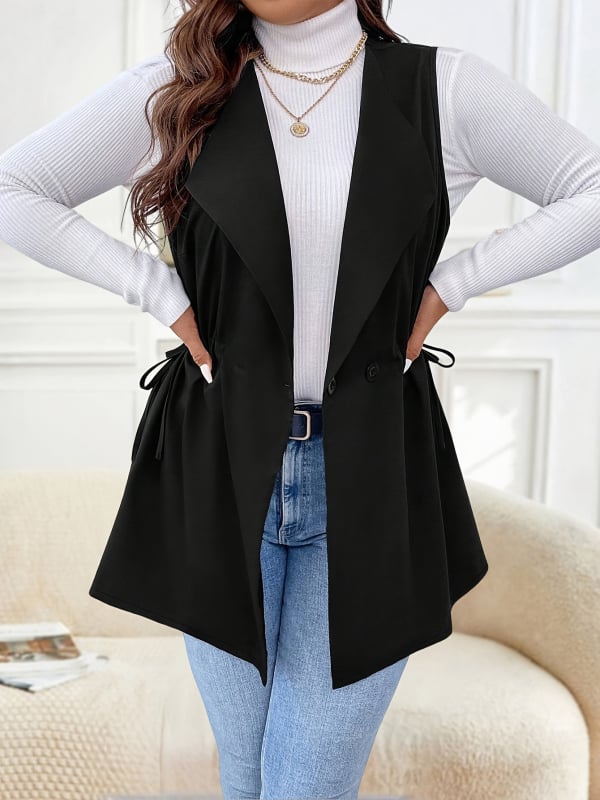 Cardigan bez rukávov s V výstrihom, rovný strih, zapínanie na jedno gombík, 90–95% polyester, spandex <30%, dĺžka 50–65 cm