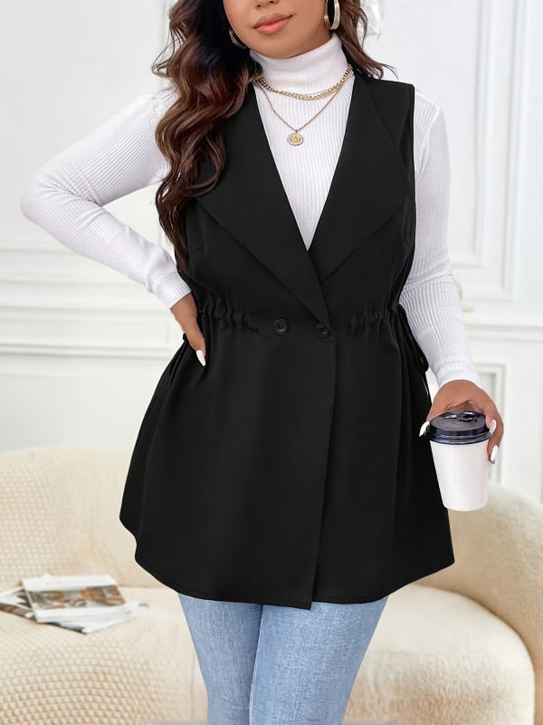 Cardigan bez rukávov s V výstrihom, rovný strih, zapínanie na jedno gombík, 90–95% polyester, spandex <30%, dĺžka 50–65 cm