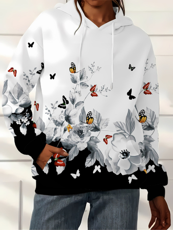 Ženska dukserica s kapuljačom, 3D otisak s uzorkom mašne, opušteni kroj, poliester, proljeće 2025