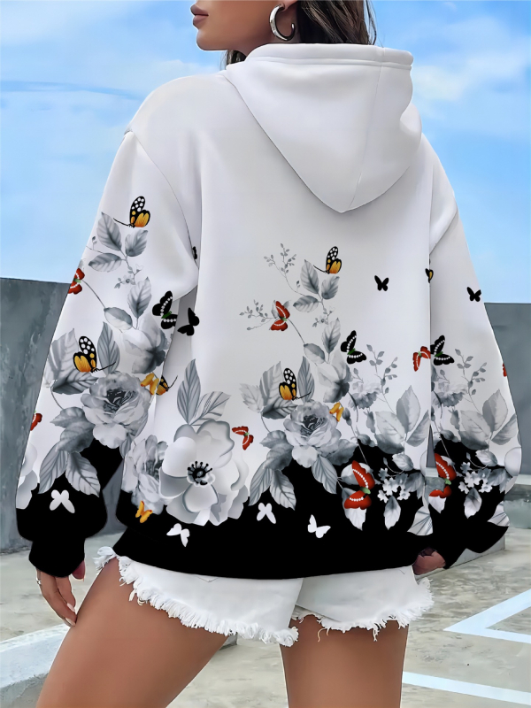 Ženska dukserica s kapuljačom, 3D otisak s uzorkom mašne, opušteni kroj, poliester, proljeće 2025