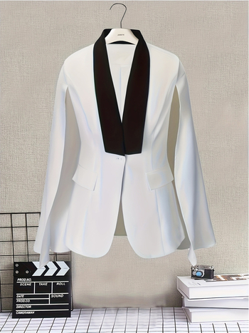 Plášťové sako z polyesteru, dlhý strih, 80–100 cm, bez rukávov, jednoradové zapínanie, japonsko-kórejský casual štýl.