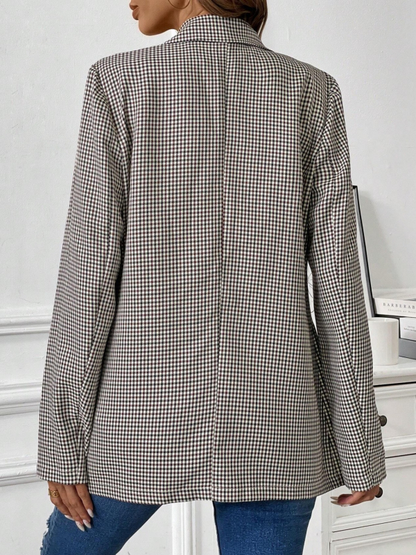 Ženski karirani blejzer s reverom, regular fit, dvostruko kopčanje s tri gumba, poliester (≥95%)