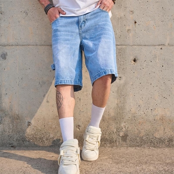 Meeste denimlühikesed püksid - vaba lõige, kõrge vöökoht, hingav puuvill, kevad