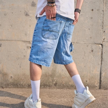 Meeste denimlühikesed püksid - vaba lõige, kõrge vöökoht, hingav puuvill, kevad